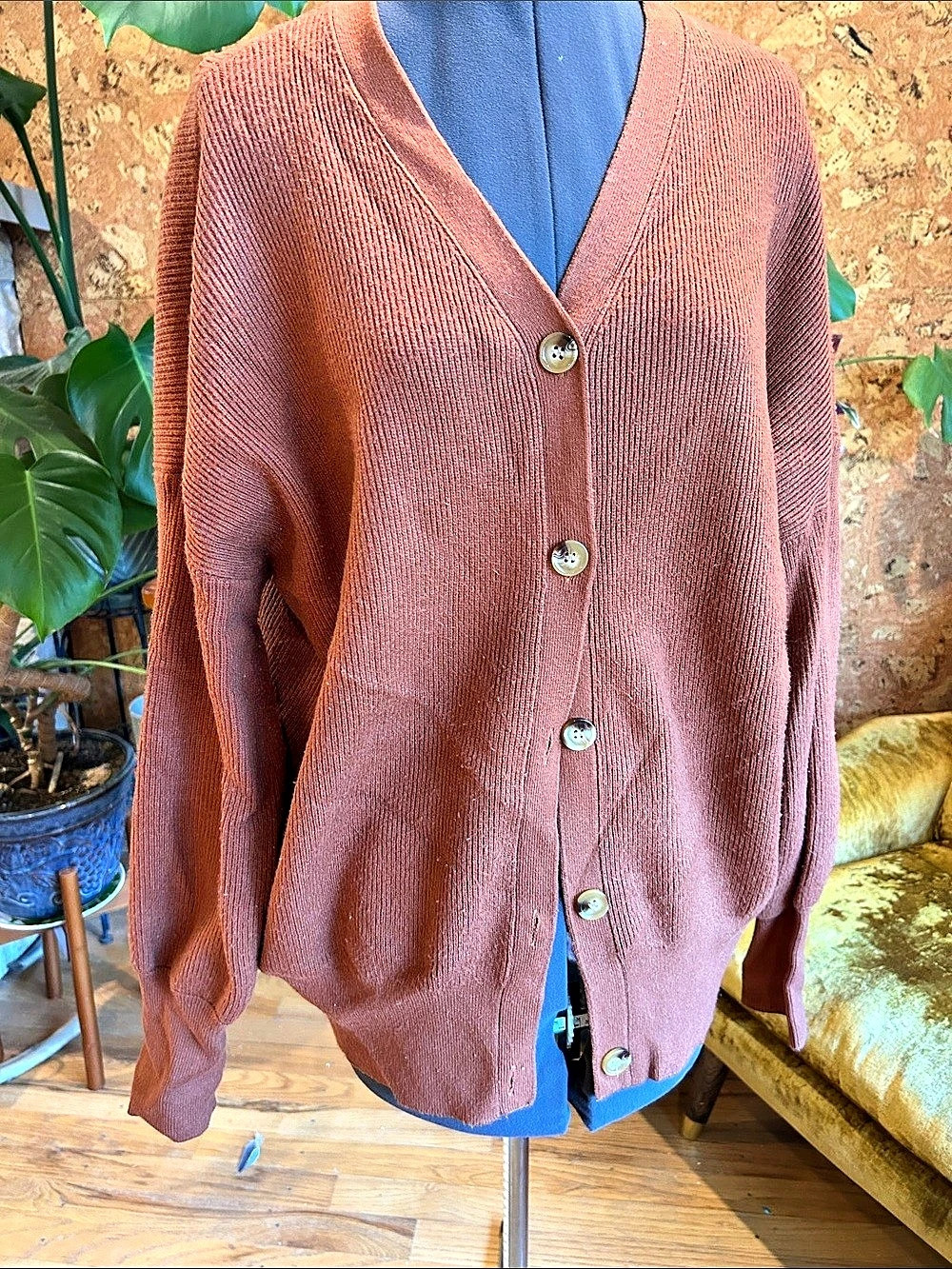 ANRABESS Oversized Cozy Button Front Cardigan in Cognac Brown ✨GUC